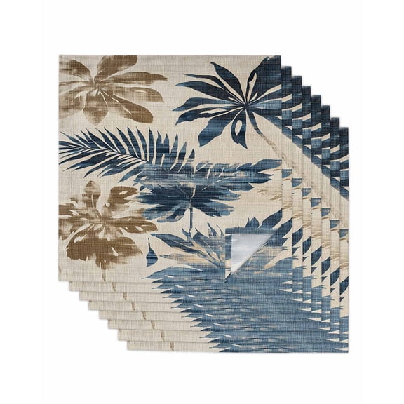 nqOlkjepod Navy Blue Brown Botanical Cloth Napkins Set of 8 Reusable Dinner Napkins, Tropical Palm Leaves Retro Cocktail Napkin Washable Table Napkins for Wedding/Holiday Party/Baby Shower 20"x20"