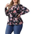 thumbnail image 4 of Agnes Orinda Women's Plus Size Tops Floral Print Long Sleeve Tunic Pleated Crew Neck Dressy Casual Blouses 4X Black, 4 of 6