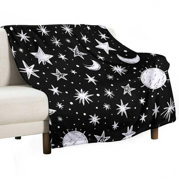 Black And White Starry Night Pattern Throw Blanket Warm Microfiber Flannel Bedroom Decor Blankets For Beds