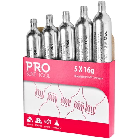16g Threaded CO2 Cartridges - For Bike Tire Inflators - Quick Air Refill - For Road/MTB Bikes