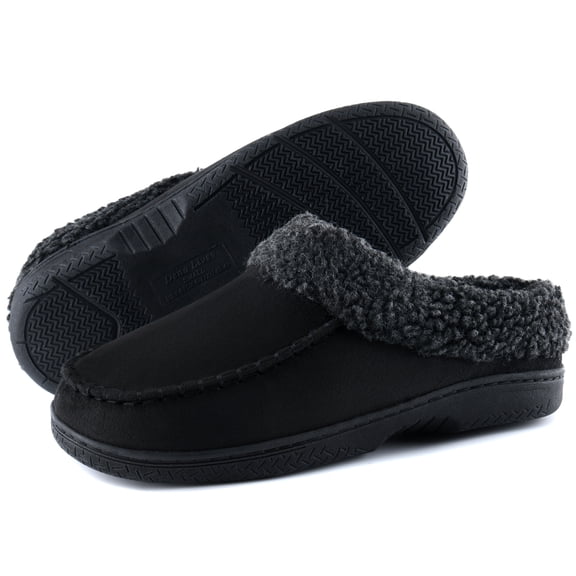 DL Mens Warm Moccasin House Slippers Memory Foam, Winter Cozy Wool-Like Men's Suede Bedroom Indoor Slippers Non-Slip