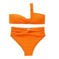 thumbnail image 6 of Plus size Swimsuits Women's Solid Color One Shoulder Split Two Piece Swimsuit Orange 4(S), 6 of 9