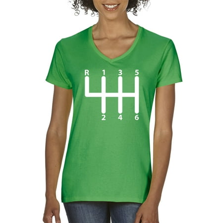 - New Way 870 - Women's V-Neck T-Shirt Shift Pattern 6 Speed Manual Transmission Clutch XS Kelly Green