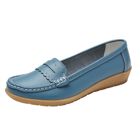 KIJBLAE Women s Loafers Comfortable Slip On Flats Shoes Breathable Soft Sole Driving Walking Shoes Blue 38