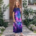 thumbnail image 3 of Uourmeti Girls Summer Maxi Dresses Crew Neck Short Sleeve Casual Flowy Tiered Long Dress with Pockets (Purple Butterfly Galaxy), Size 9-10 Years, 3 of 7