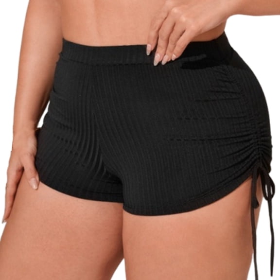 DHFJKG Womens High Waisted Swimwear Shorts Solid Color Textured Side Drawstring Bathing Suit Water Sports Bottoms Versatile Beachwear