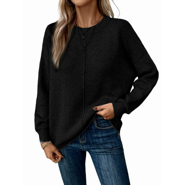 Suéteres de Mujer de Otoño, Informales, de Larga, Ligeros, de Gran Tamaño, Tipo Pulóver Negro L