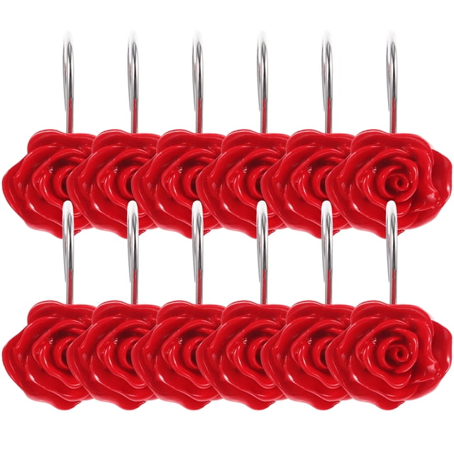 12pcs Rose Design Shower Curtain Hooks Drapery Ring Hangers for Bathroom