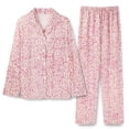 thumbnail image 1 of Conjunto de pijama con estampado para mujer, Tops de botonadura única, pantalones de longitud completa, ropa de dormir para adolescentes, moda de otoño, holgada para el hogar, 1 of 4