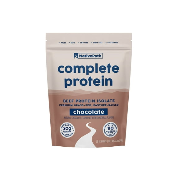 NativePath Complete Beef Protein Powder Isolate – Grass-Fed, Pasture-Raised, Dairy & Lactose Free, Gluten Free, Zero Sugar, MCTs & Amino Acids – 20g Protein, Chocolate Flavor, 30 Servings