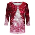 thumbnail image 5 of Womens Christmas Outfit Bling Christmas Tree Top 3/4 Sleeve Blouses for Women Round Neck T Shirts Loose Fit Vacation Tops, 5 of 5