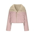 thumbnail image 4 of Women's Fleece Jacket Sherpa Lined Puffer Long Sleeve Button Down Cropped Coat Quilted Fuzzy Warm Winter Coats Outerwear (M, Pink), 4 of 7