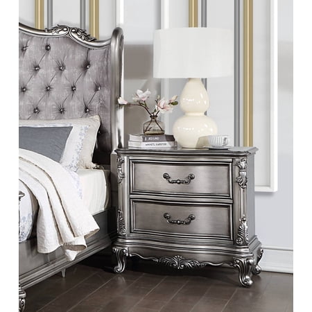 Traditional Vintage Bedroom 1pc Nightstand with 2 Drawers Antique Platinum Finish Wooden Furniture Classic Design