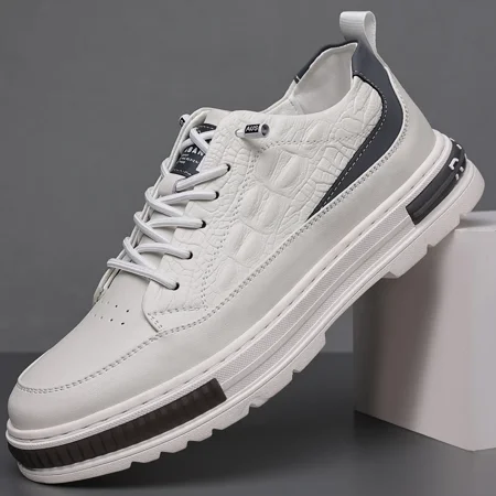 Genuine Leather Casual Shoes Men outdoor Oxfords Men Breathable Flats Shoes men Moccasins Shoes Men sneakers (white 9)