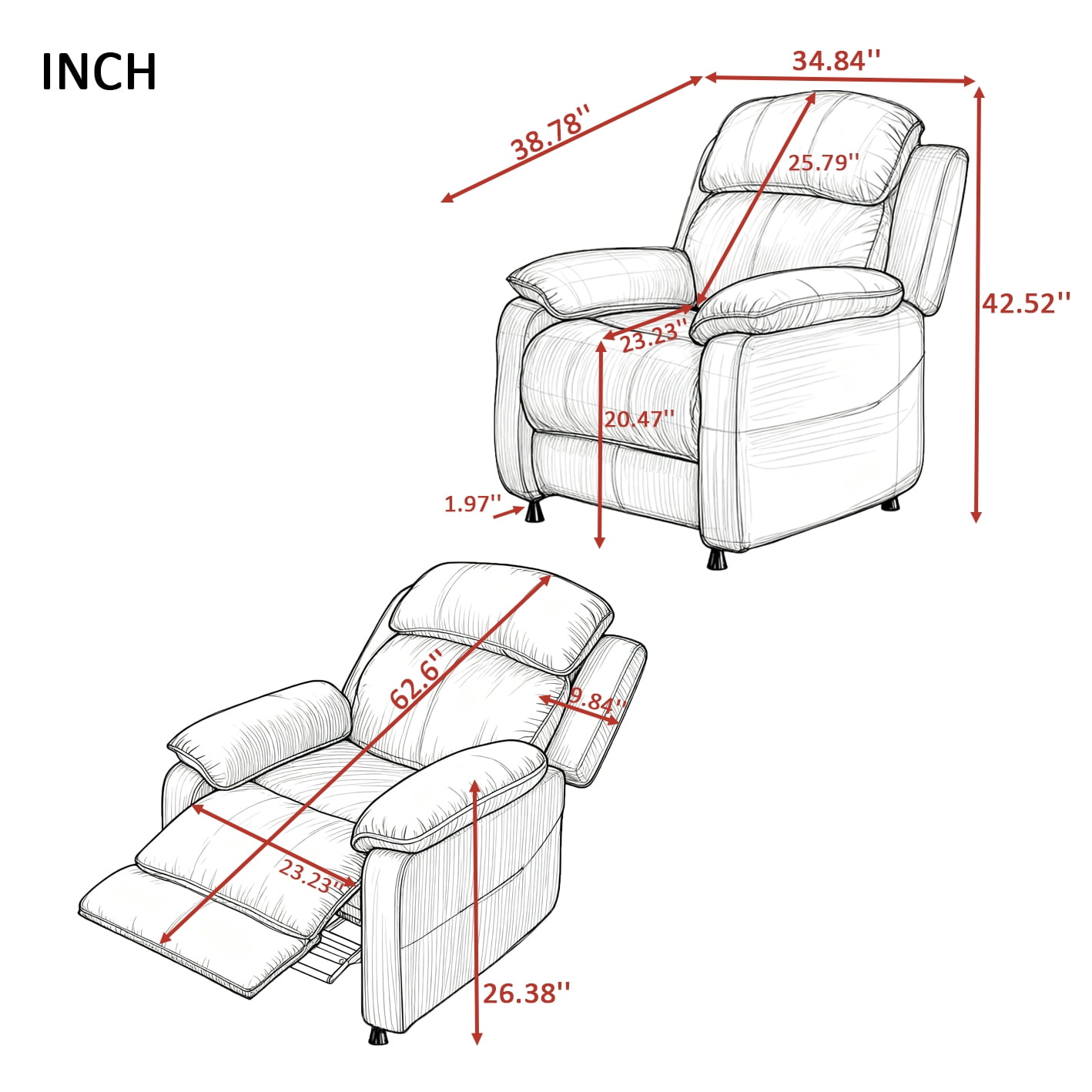 BSHTI 34.84" Power Recliner Chair with Remote – Chenille Upholstery, Ergonomic Lounge Chair for Living Room, Adjustable Recliner for Small Spaces and Home Theater, Dark Grey