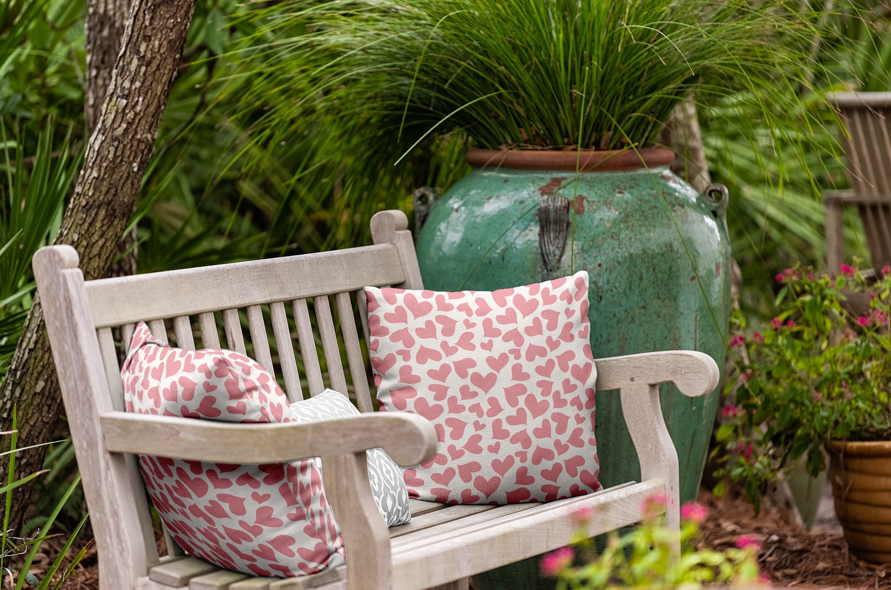 16"x16" Square Simply Daisy Valentines Patterned Hearts Poly Indoor/Outdoor Pillow, Pink Qty 1