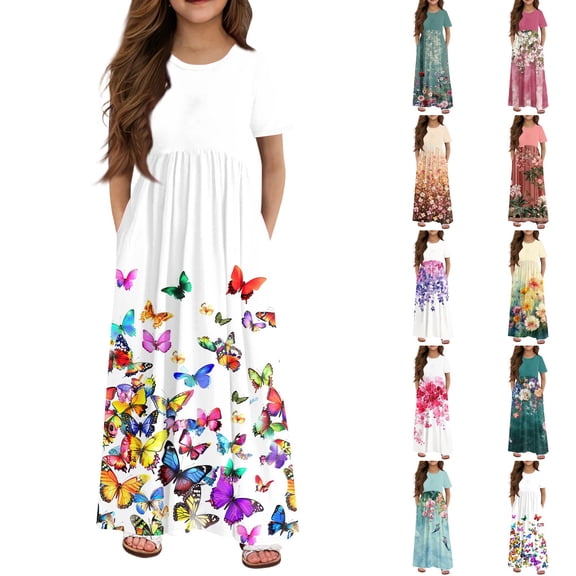 Toddler Girl Long Dress for Kids Summer Beach Dresses for 2-13 Years
