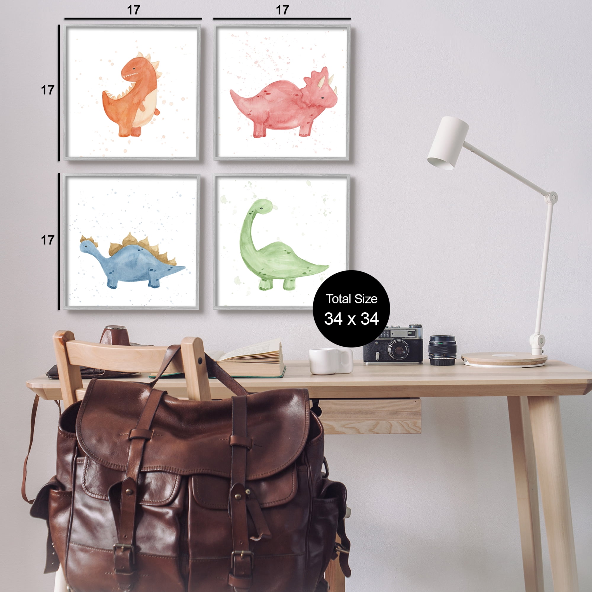 Stupell Fun Nursery Dinosaurs Animals Animals & Insects Painting Gray Framed Art Print Wall Art, Set of 4