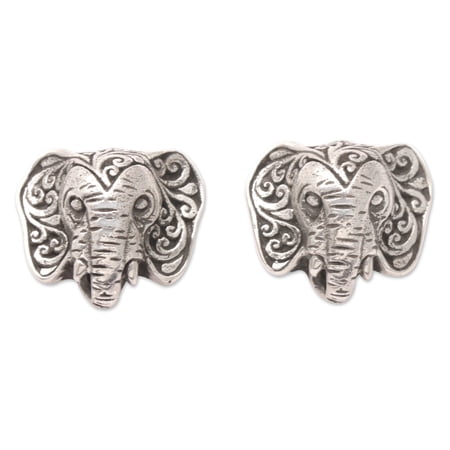 NOVICA Sterling silver button earrings, 'Sages of Java'