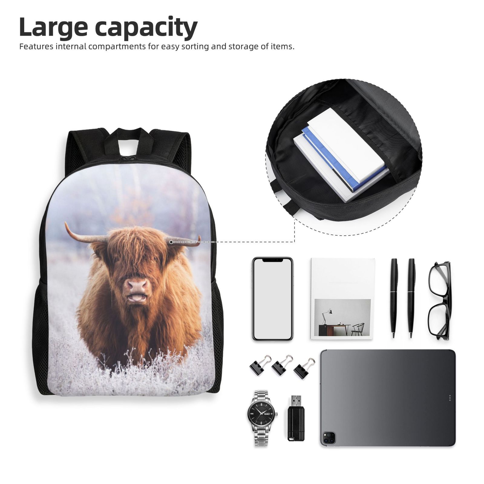 Horeoi Cow Print Waterproof 600D Oxford Laptop Backpack for School Travel Work - Lightweight Durable Bag with Adjustable Straps