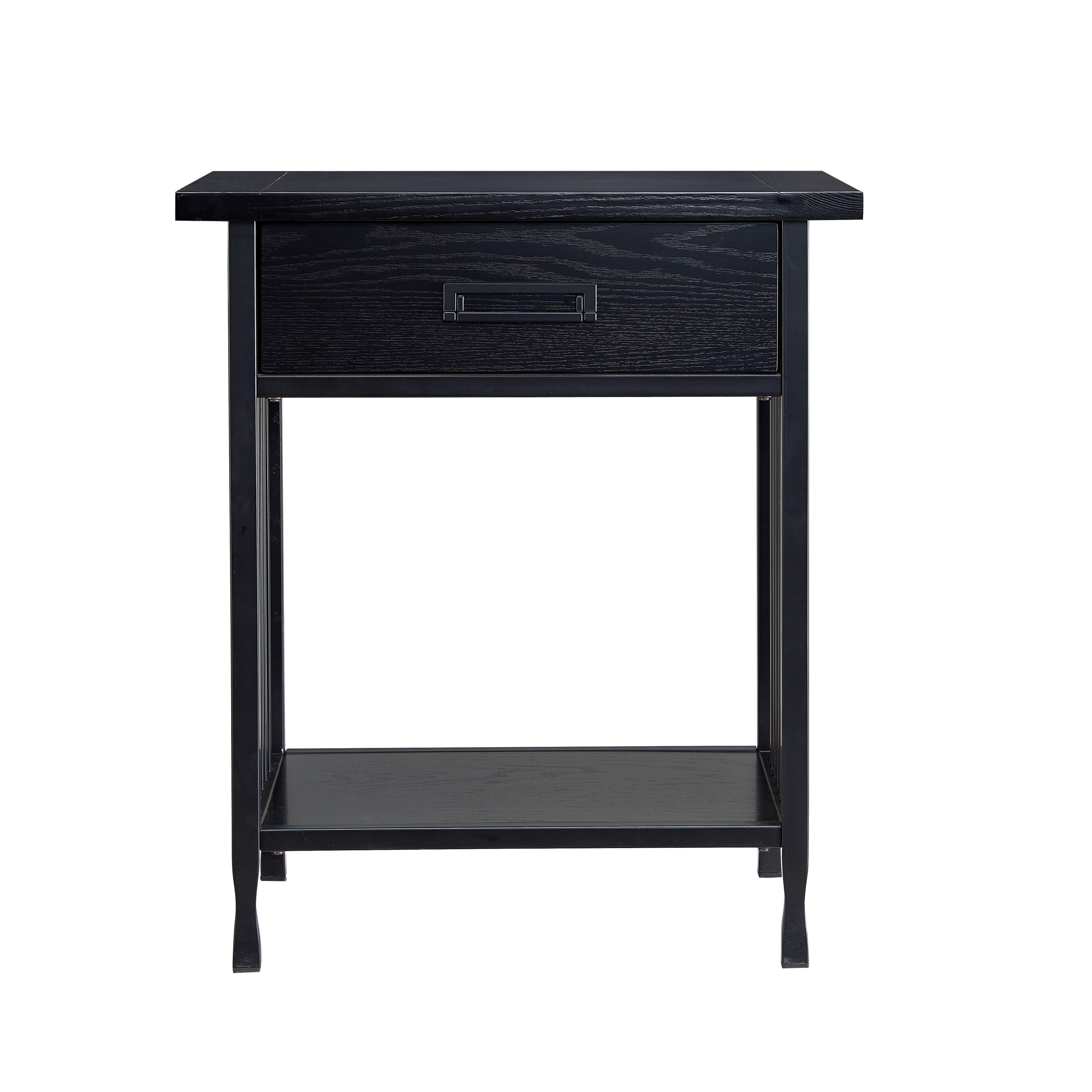 Leick Home 11222-BK Ironcraft Rustic One Drawer Nightstand Side Table, Black Wash