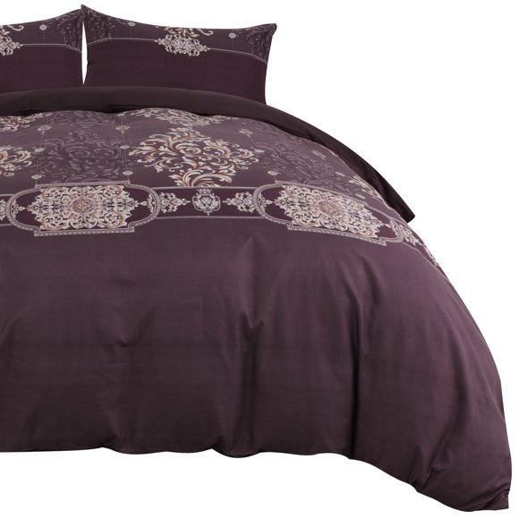 Duvet Cover Set (No Duvet) Reversible Pattern Design Durable Luxury Comforter Cover Pillowcases Set Modern Soft Microfiber Quilt Cover Set for Men Women (Twin, Purple) Unique Bargains Juego de Edredón Funda
