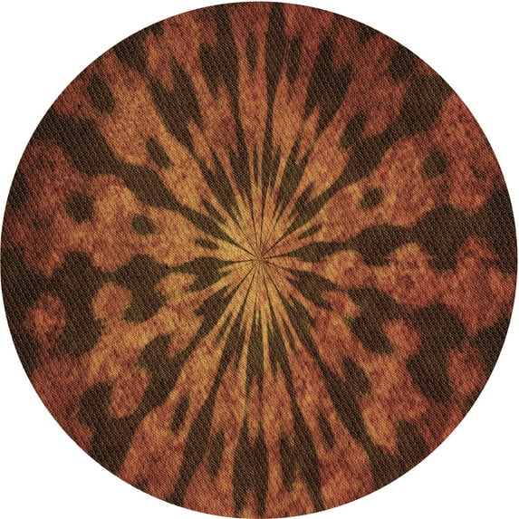 Ahgly Company Machine Washable Indoor Round Transitional Mahogany Brown Area Rugs, 5' Round