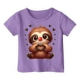 thumbnail image 4 of T-shirts Filles Enfants Imprimé Animaux Mignons Sports Décontracté Col Rond Manches Courtes Hauts Filles Violet 4-5 Ans, 4 of 4