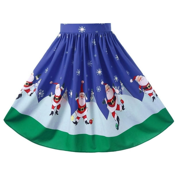 Nextmia Ladies Plus Size Christmas Santa Claus Print Holiday Midi Swing Skirt For Women