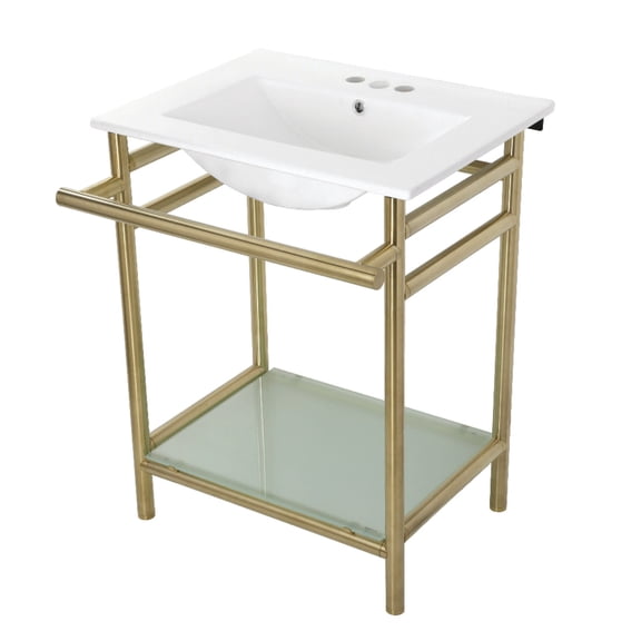 Kingston Brass Vpb24187w4 24" Rectangular Ceramic, Glass, Stainless Steel Console Bathroom