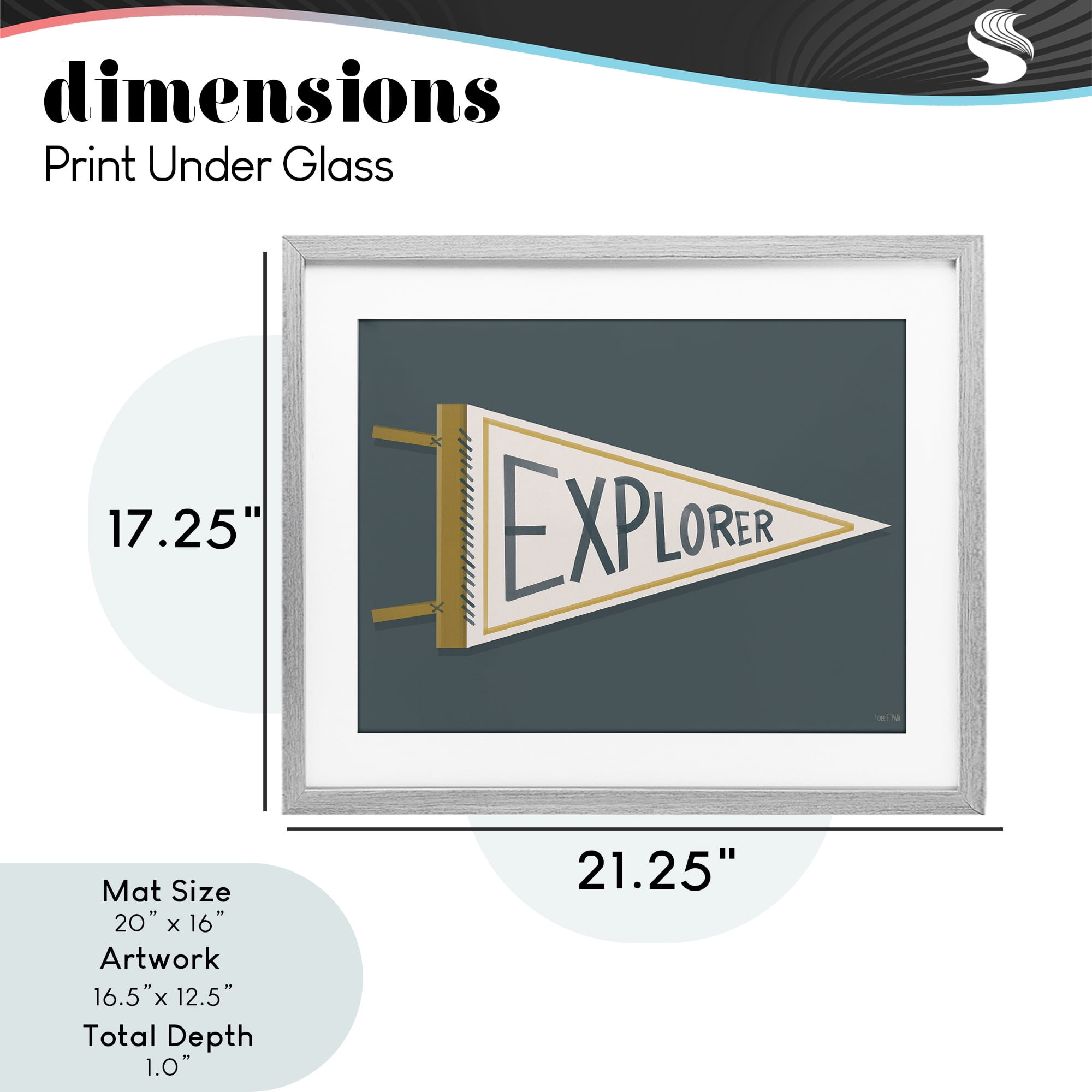 Stupell Industries Explorer Retro Pennant Gray Framed Print Under Glass, design by House Fenway