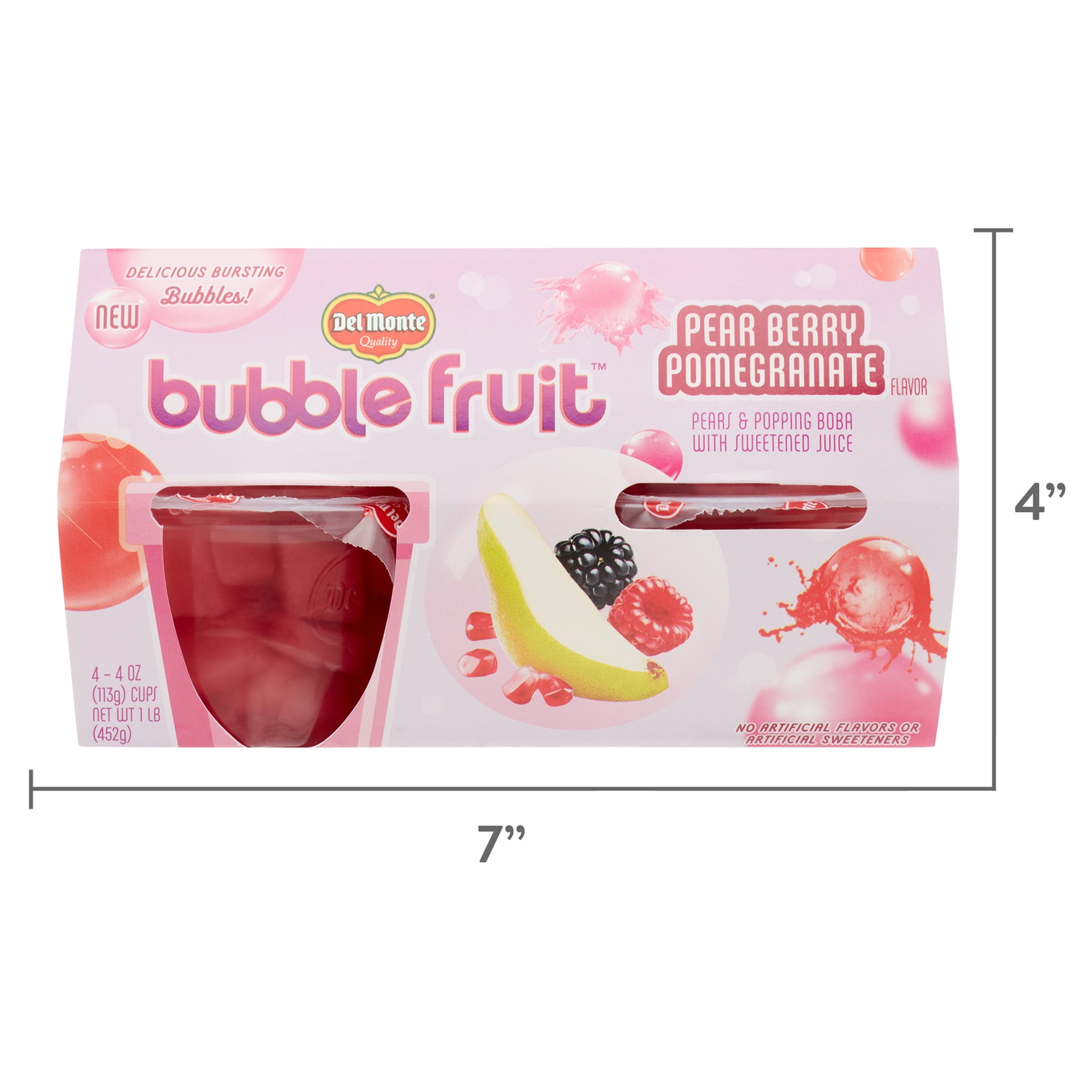 (4 Cups) Del Monte Pear Berry Pomegranate Bubble Fruit Cups, 4 oz