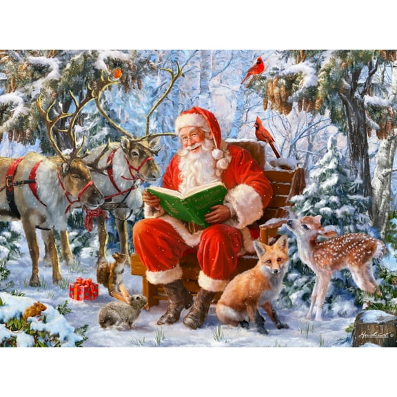 Santa's Forest Christmas Jigsaw Puzzle 550 Piece by Vermont Christmas Company - Large Pieces - Fully Interlocking & Randomly Shaped Pieces - 24" x 18"