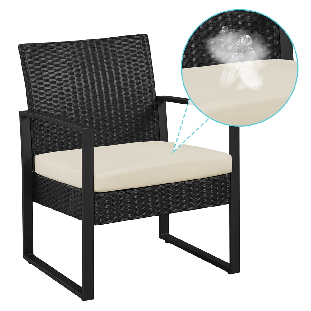 Yaheetech 3-piece Patio Set 2 Rattan Chairs & Table with Cushions, Black/Beige