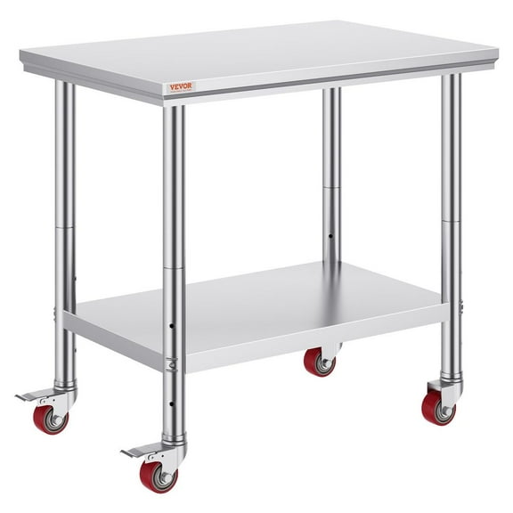 Stainless Steel Work Table 36x24 Inch with 4 Wheels Commercial Food Prep Worktable with Casters Heavy Duty Work Table for Commercial Kitchen Restaurant