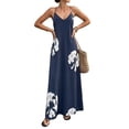 thumbnail image 2 of Women's V-Neck Sleeveless Backless Maxi Solid Suspender Robe Dress for Party Summer Navy Blue Flower M, 2 of 8