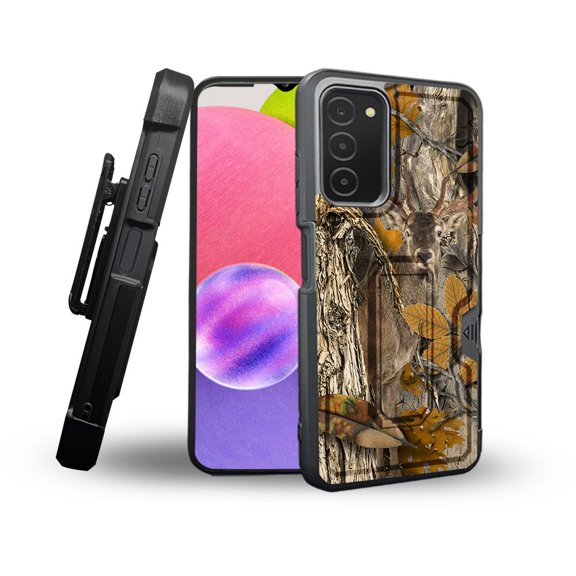 ANJ  Rugged Shockproof Holster Case Card Slot Kickstand   Tempered Glass Cover for Samsung Galaxy A03s - Deer Camo