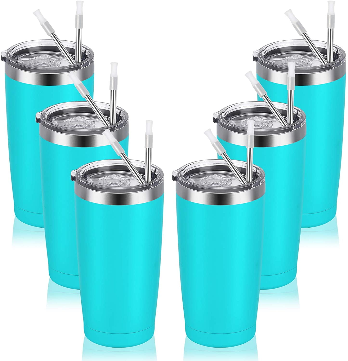 4 Pack Travel Tumblers with 8 Lids, Stainless Steel Double Wall Vacuum