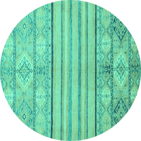Ahgly Company Machine Washable Indoor Round Abstract Turquoise Blue Modern Area Rugs, 4' Round