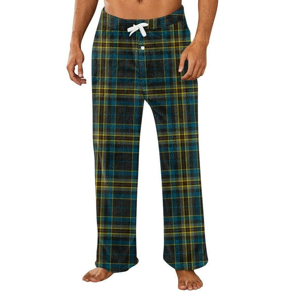 Evdexr Plaid Pants for Men Cotton Wide Leg Pajamas Twill Drawstring Chrismas Sleepwear Lounge Flannel Plus Size Oversize Lounge Pj Pants with Pockets Green M