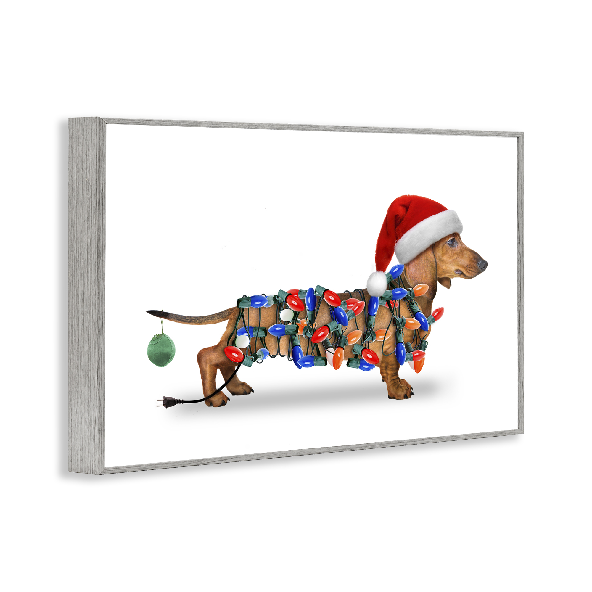 Stupell Industries Christmas Lights Wrapped Dog Holiday Painting Gray Framed Art Prints Wall Art, 18 x 12