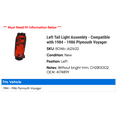 thumbnail image 2 of Left Tail Light Assembly - Compatible with 1984 - 1986 Plymouth Voyager 1985, 2 of 2