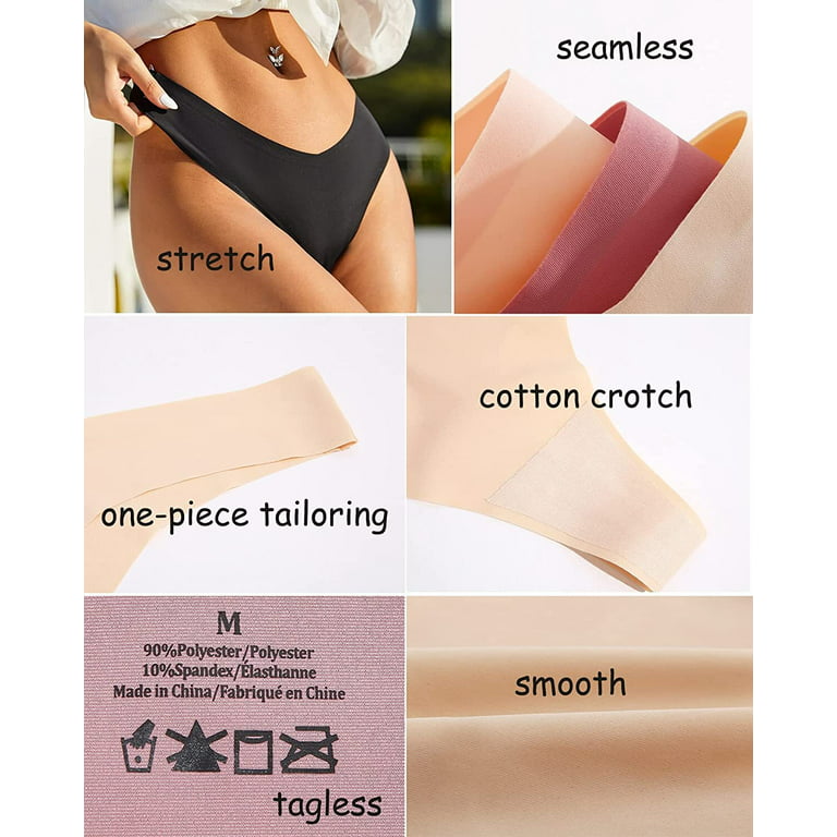 Finetoo Female Seamless Thongs No Show Panties V-waisted Stretch Breathable  Sexy Thong Underwear 9-Pack XS-L