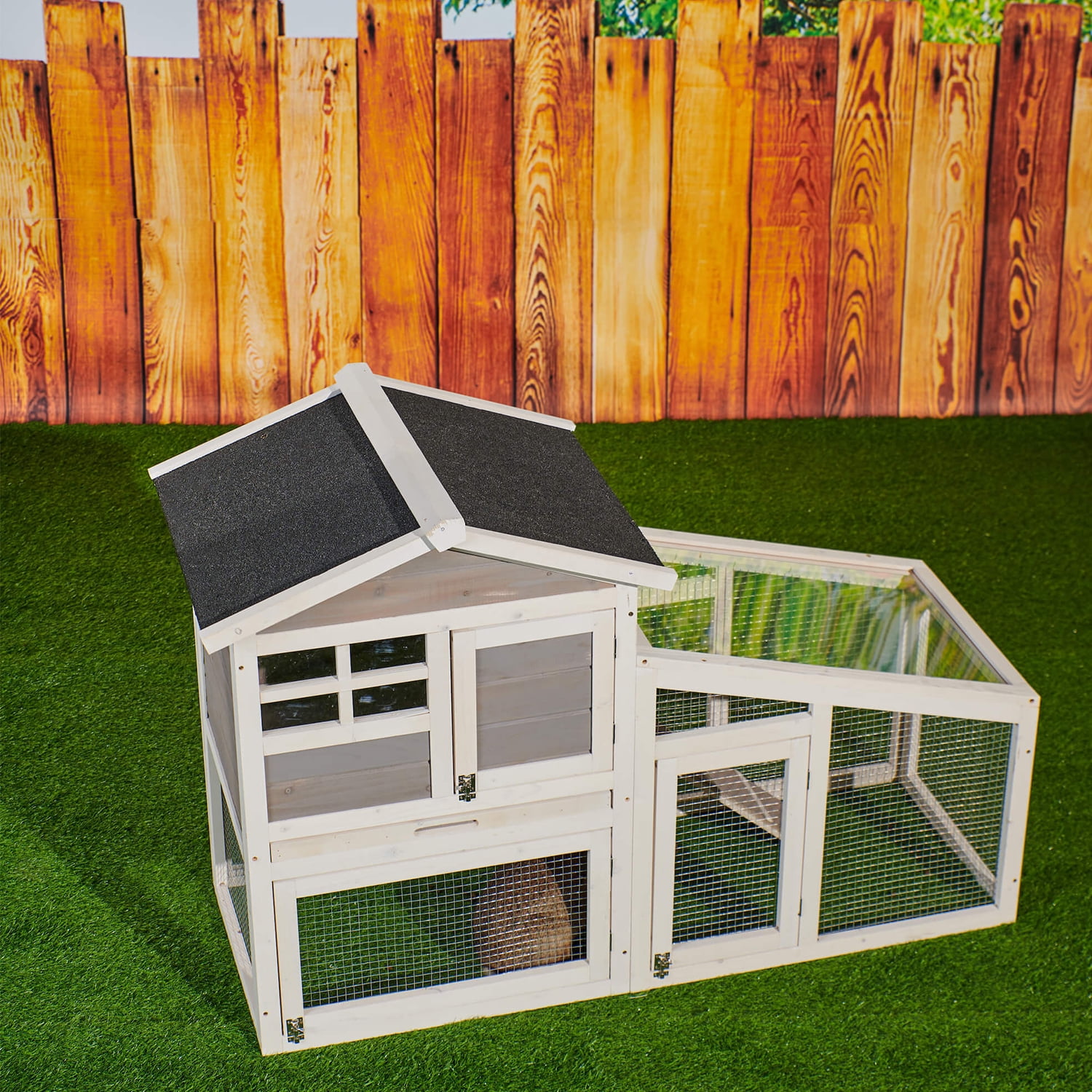 Kadyn Rabbit Hutch Indoor Outdoor, Wooden Chicken Coop for Backyard Garden, Bunny Cage Hen House with Run, Ventilation Door, Removable Tray, (Gray) Kadyn Rabbit Hutch Indoor Outdoor, Wooden Chicken Coop for Backyard Garden, Bunny Cage Hen House with Run, Ventilation Door, Removable Tray, (Gray)