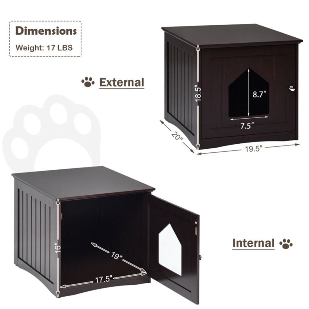 Pefilos 20" Cat House Covered for Indoor, Hidden Crate Litter Box Enclosure, Hooded Cats Furniture Cabinet Kitty Washroom, Brown