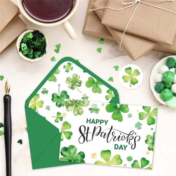 10-Pack St. Patrick's Day Greeting Cards with Envelopes & Stickers – Blank Green Shamrock Note Cards Set for Holiday Wishes, Invitations, Thank You Notes, 6.29x4.33in
