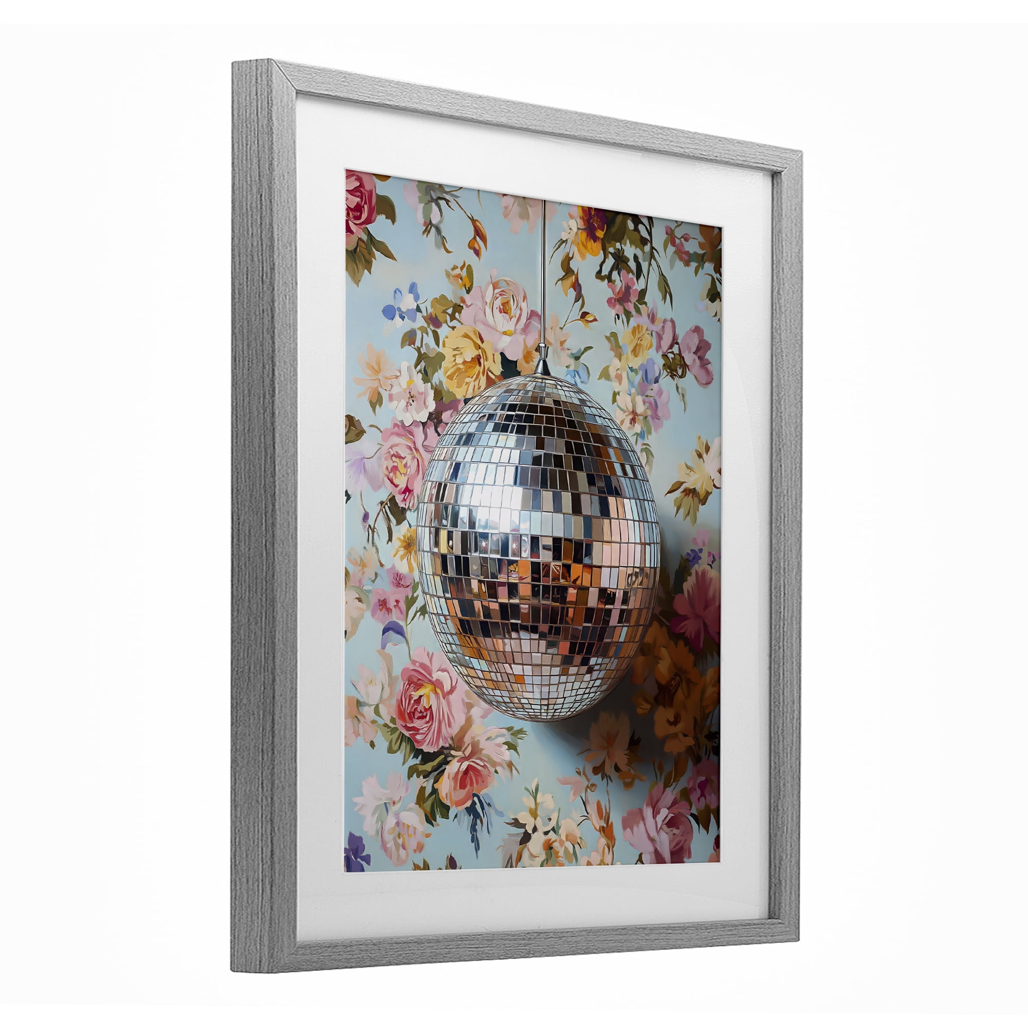 Stupell Industries Floral Disco Ball Reflection Gray Framed Print Under Glass, design by LSR Design Studio
