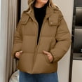 thumbnail image 2 of Breezora Womens Cropped Puffer Jacket Winter Warm Quilted Coat With Removable Hood And Pockets L Size Khaki, 2 of 4