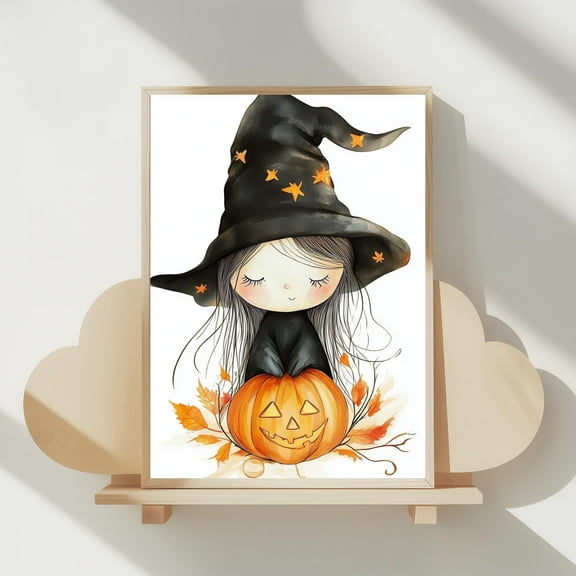 WestConfe Little Witch In A Pumpkin Poster, Whimsical Girl Art, Halloween Wall Art, Room Decor
