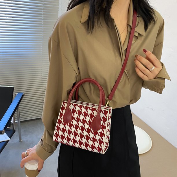 Bolso de mano cruzado a cuadros Retro para mujer bandolera de Likrtyny hombro de cuero PU informal bolso de viaje portátil con asa superior